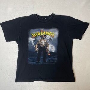 Vintage Jack‎ Daniels Old No 7 Popeye Graphic T Shirt Black Mens Size Large